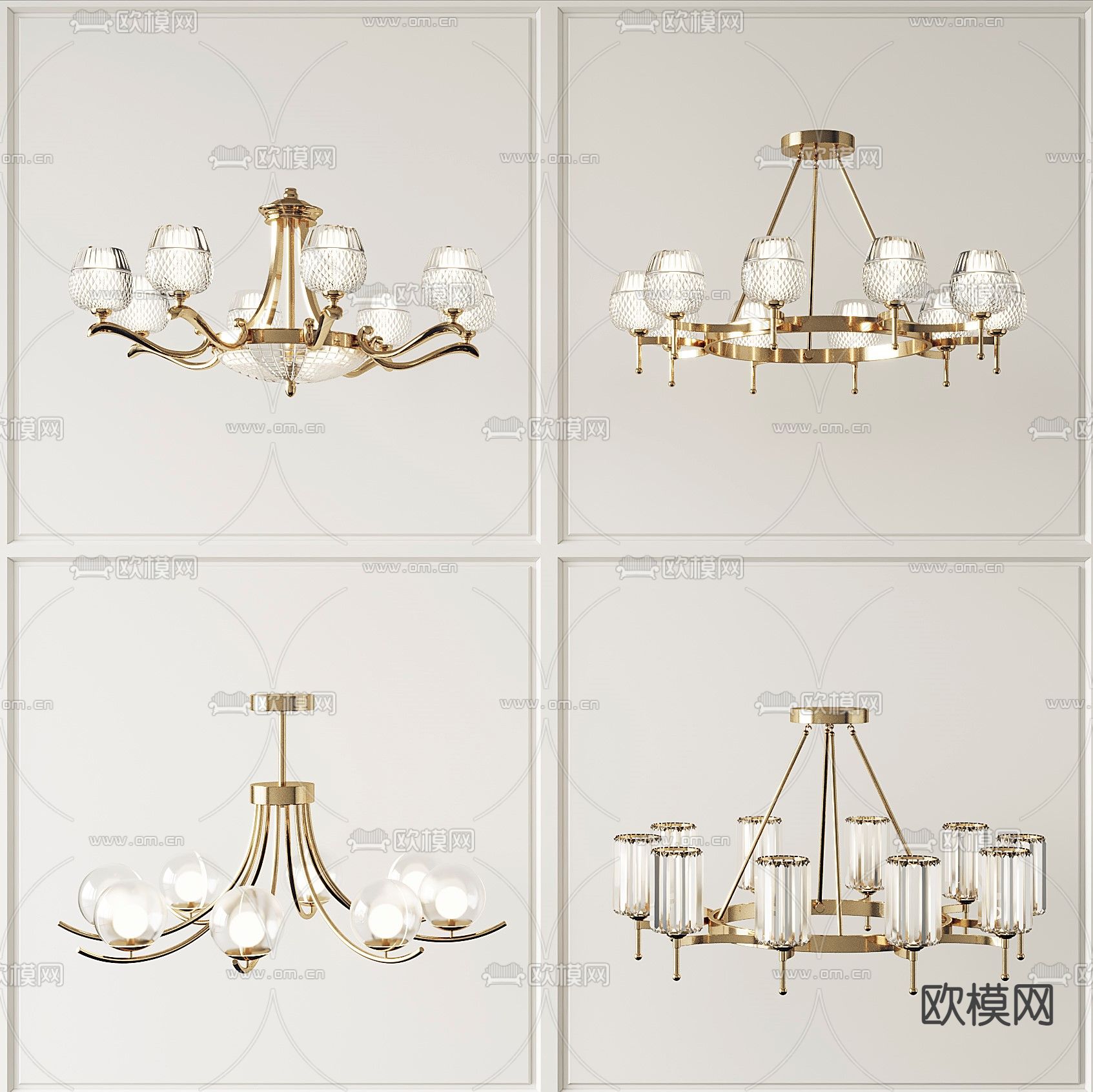 简欧金属多头吊灯3d模型下载