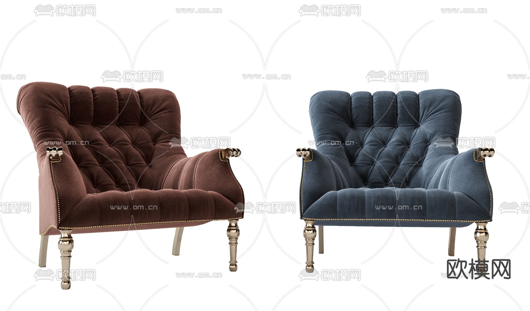 简欧布艺休闲椅3d模型下载（渲染图2）