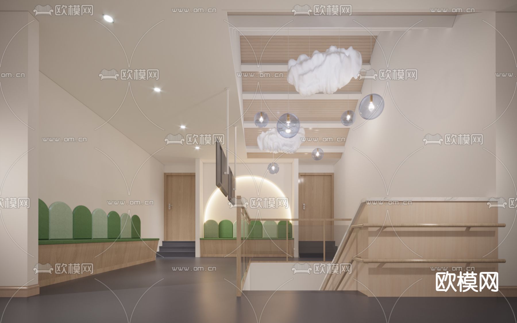 现代幼儿园楼梯间免费3d模型下载（渲染图1）