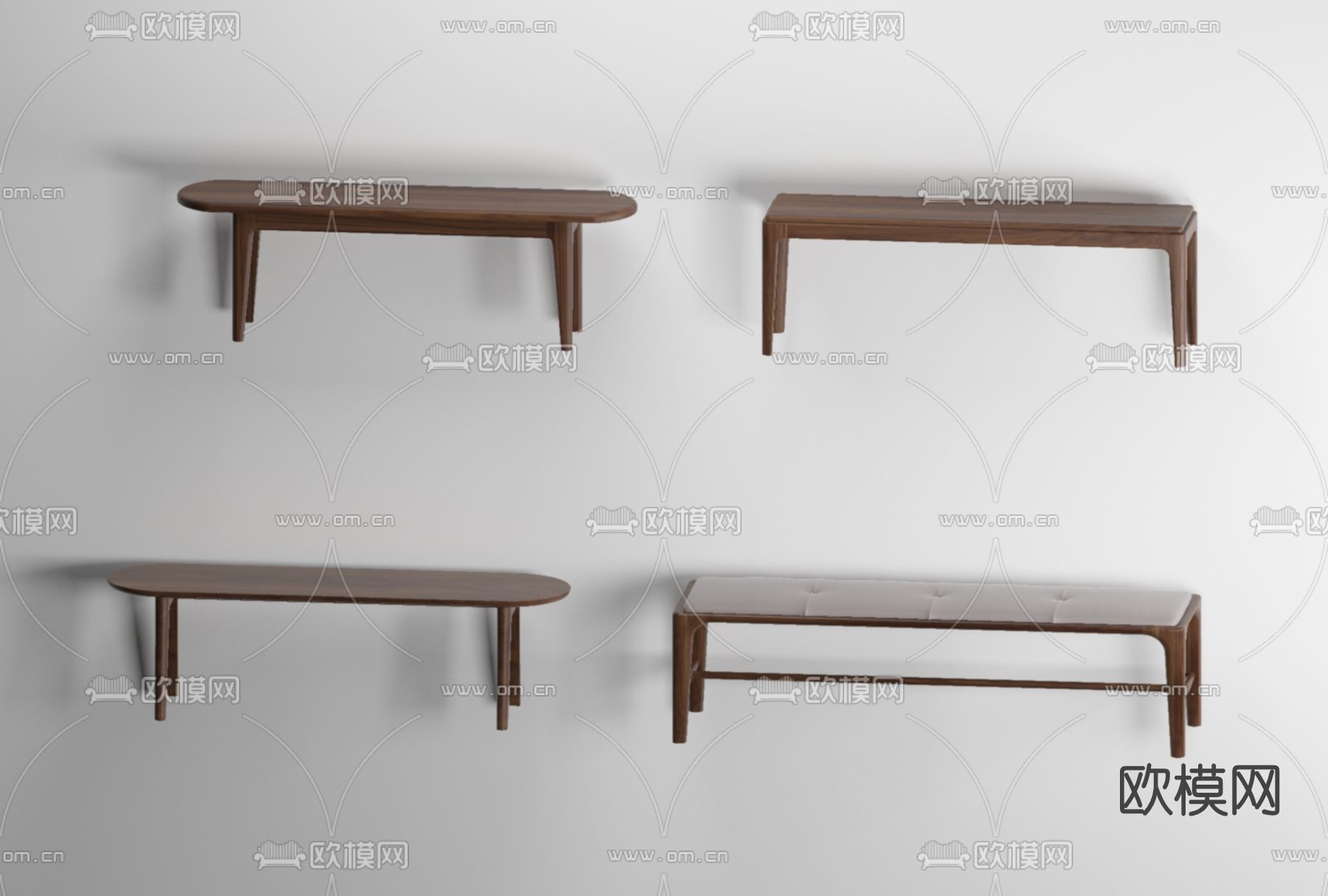 新中式实木长凳免费3d模型下载