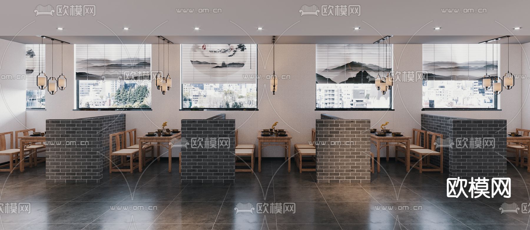 新中式中餐厅免费3d模型下载（渲染图4）