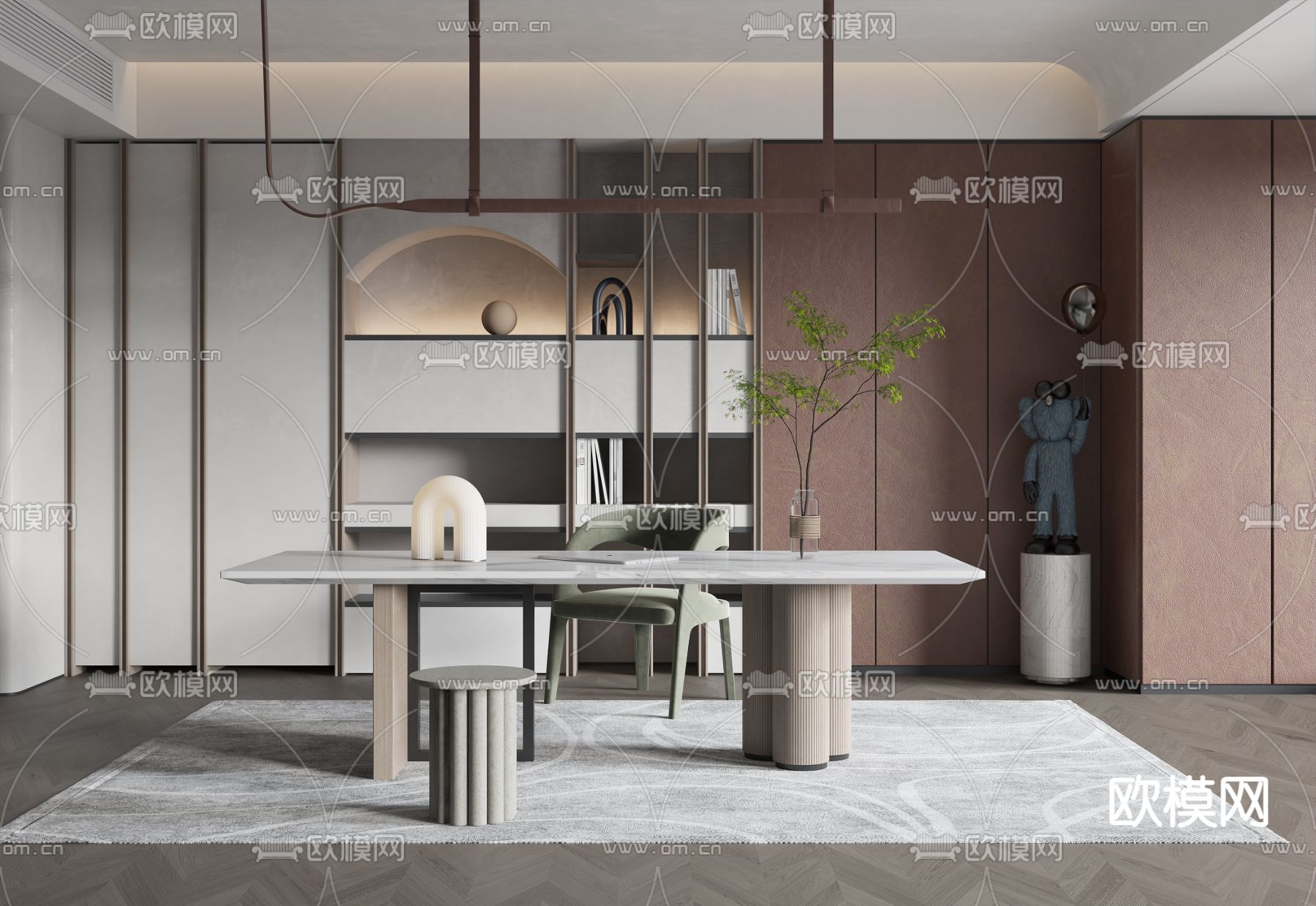 现代大理石书桌椅3d模型下载