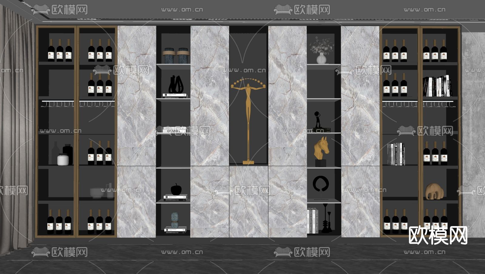 现代轻奢酒柜su模型下载（渲染图2）