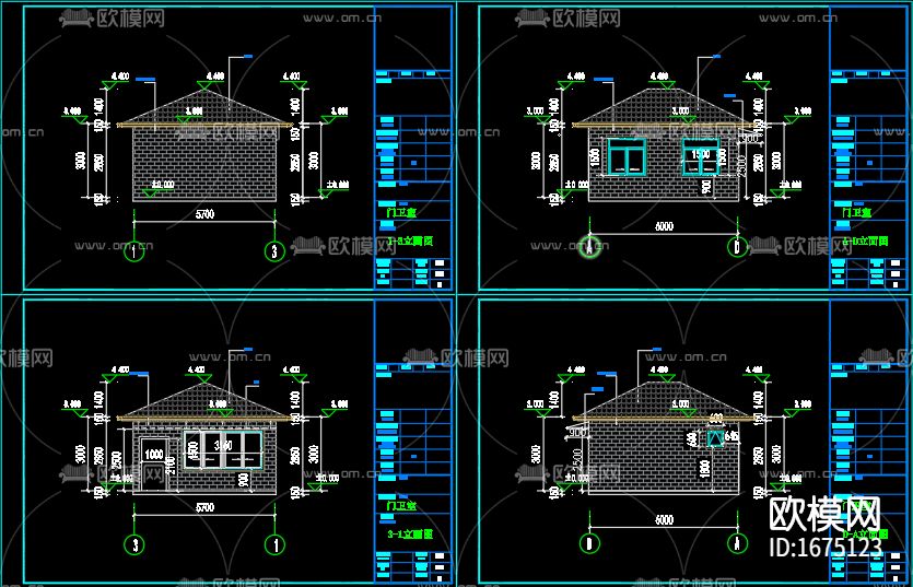 门卫室cad施工图下载（渲染图2）