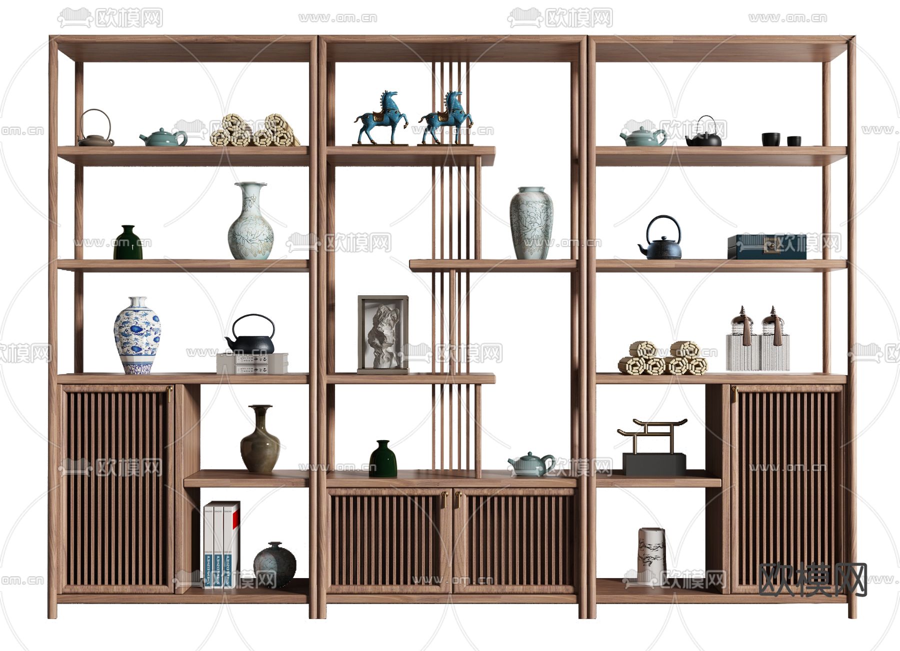 新中式实木博古架su模型下载（渲染图2）