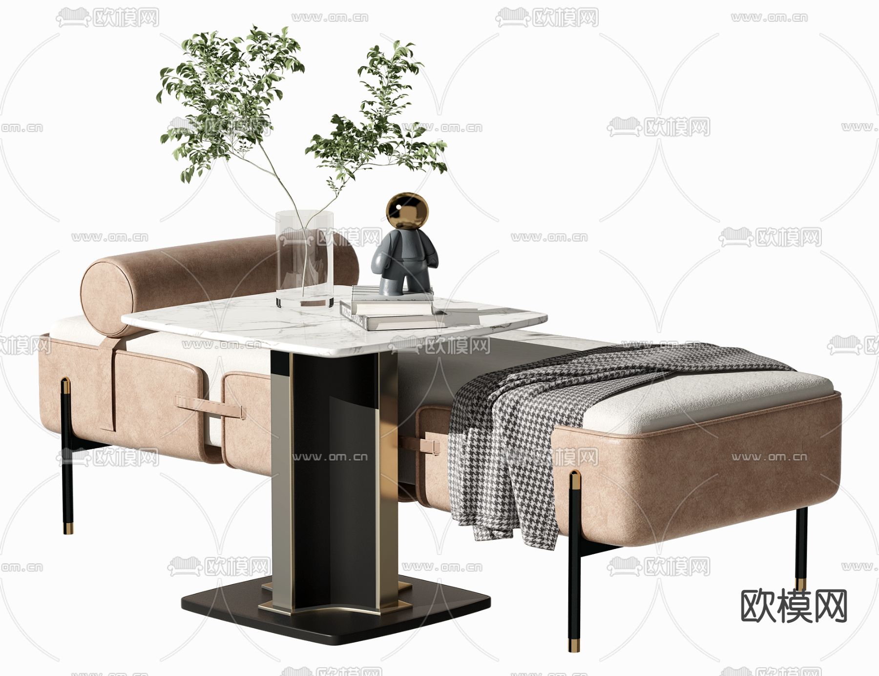 现代绒布床尾凳3d模型下载