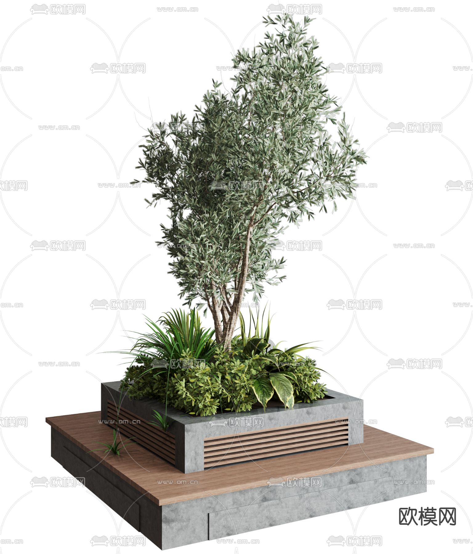 现代绿植花坛公共椅3d模型下载