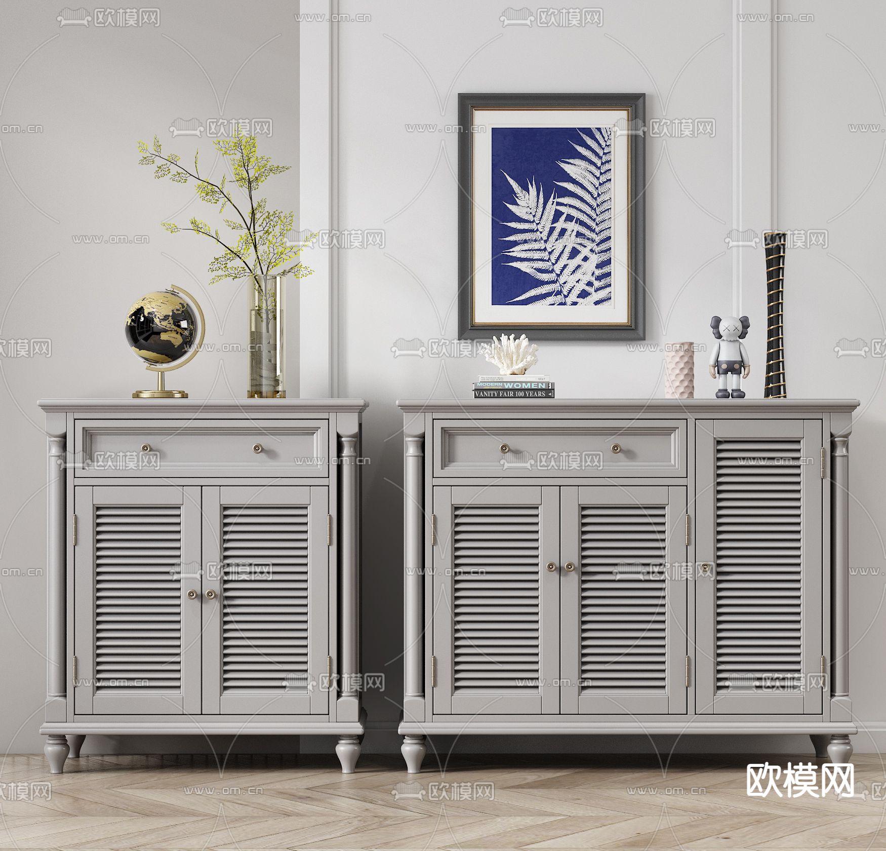 美式百叶鞋柜3d模型下载