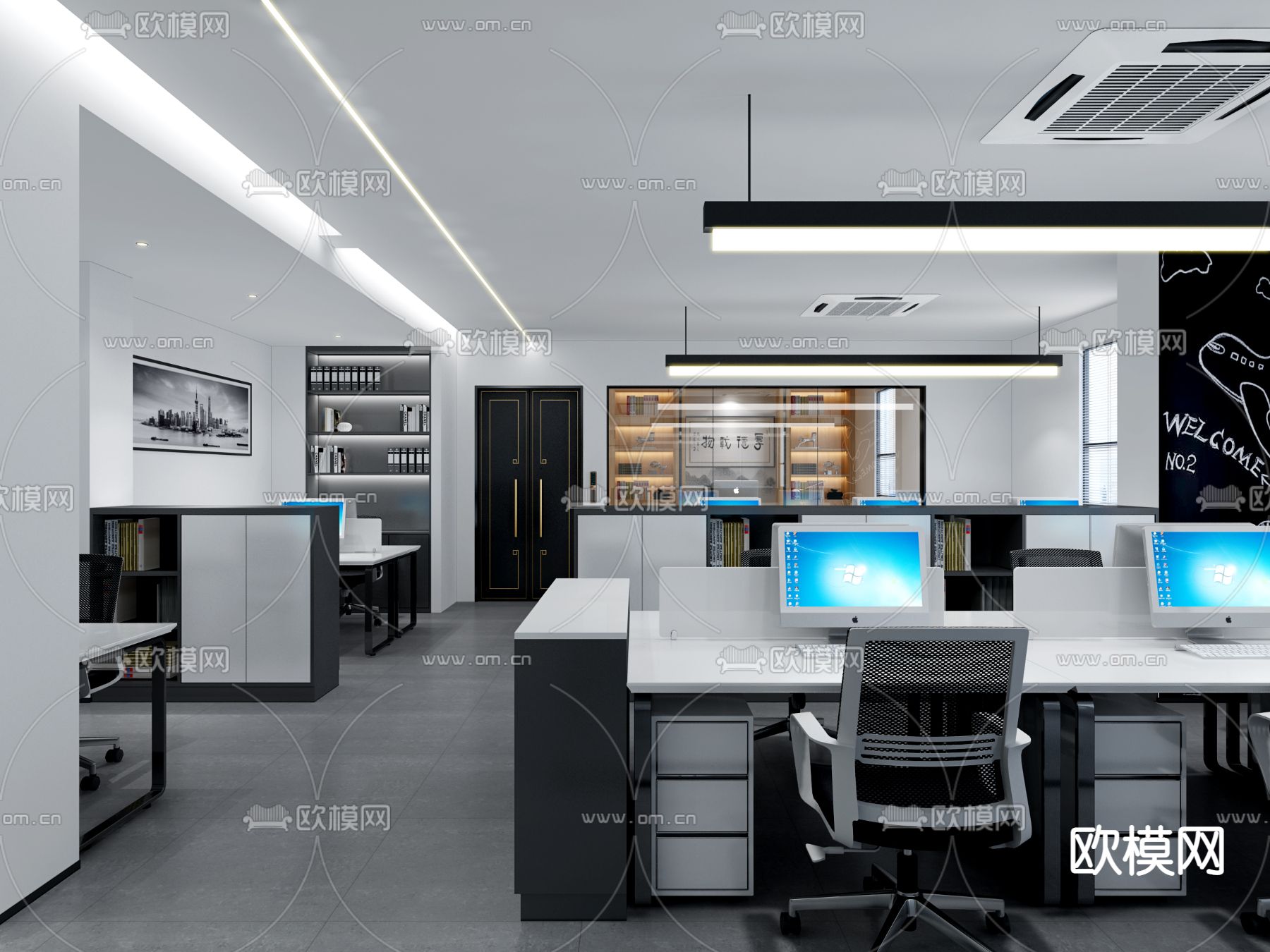 现代办公室免费3d模型下载（渲染图3）