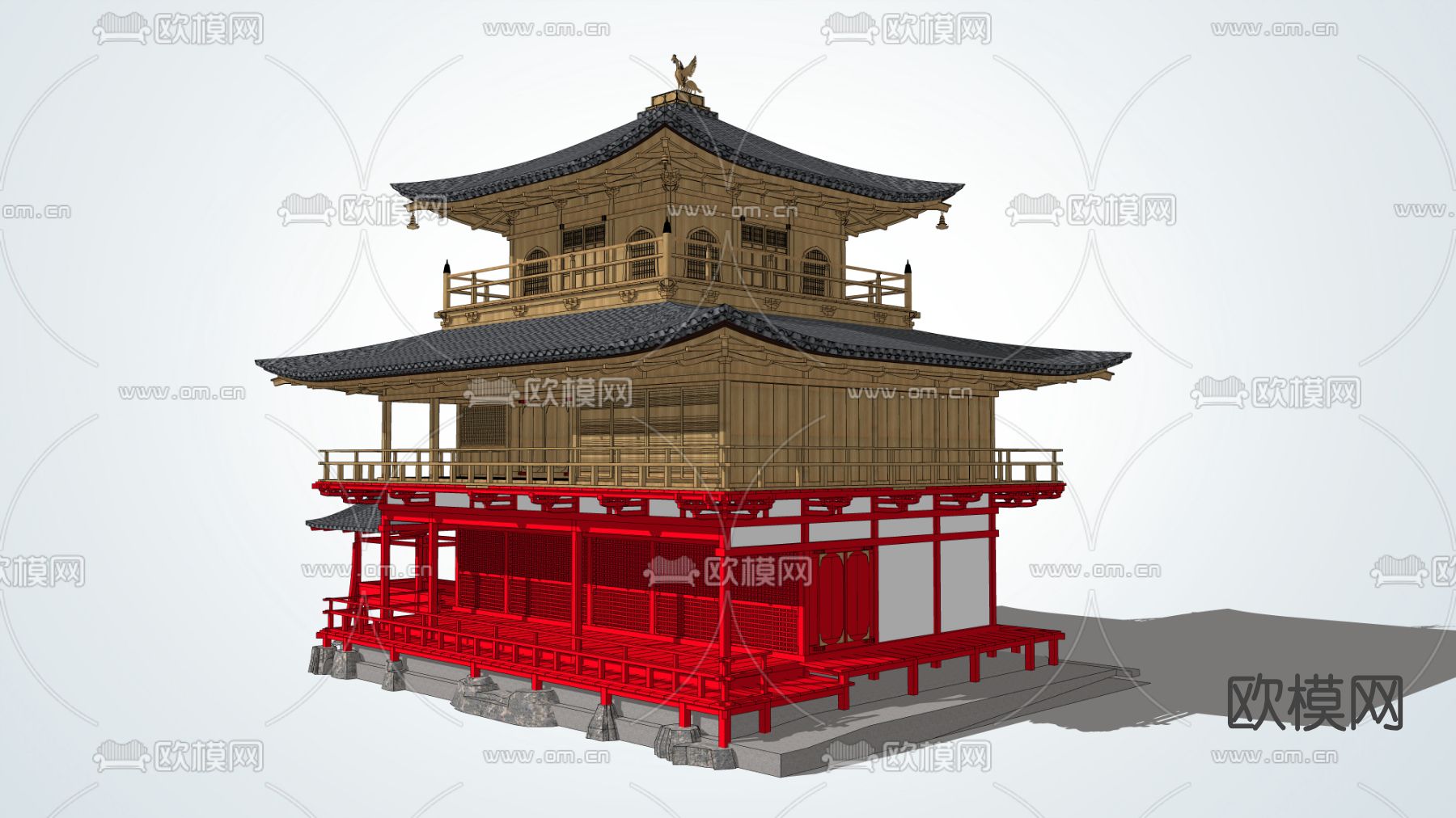 中式古建阁楼su模型下载（渲染图2）