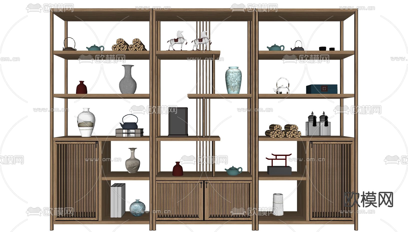 新中式实木博古架su模型下载（渲染图1）