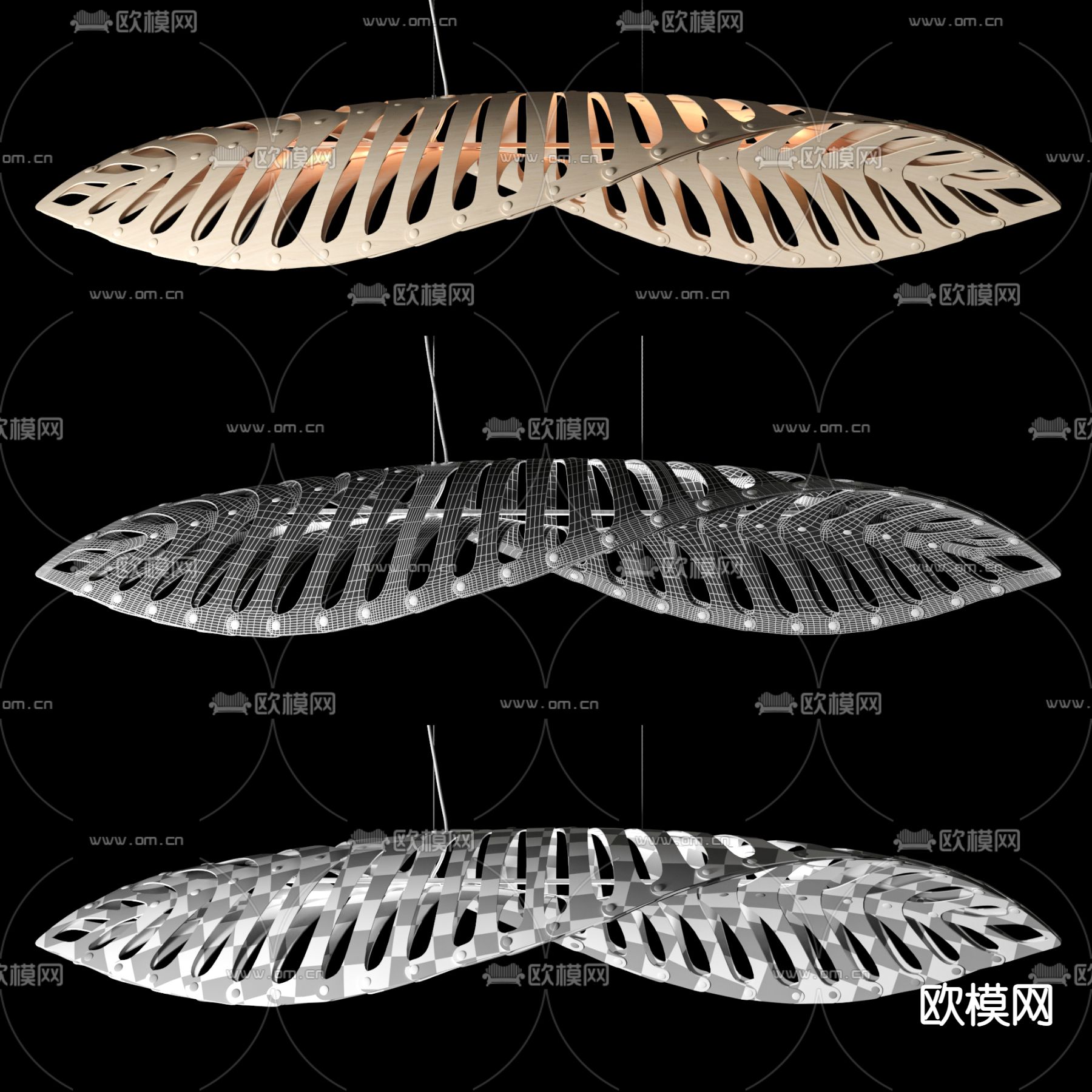 自然风原木吊灯3d模型下载（渲染图2）