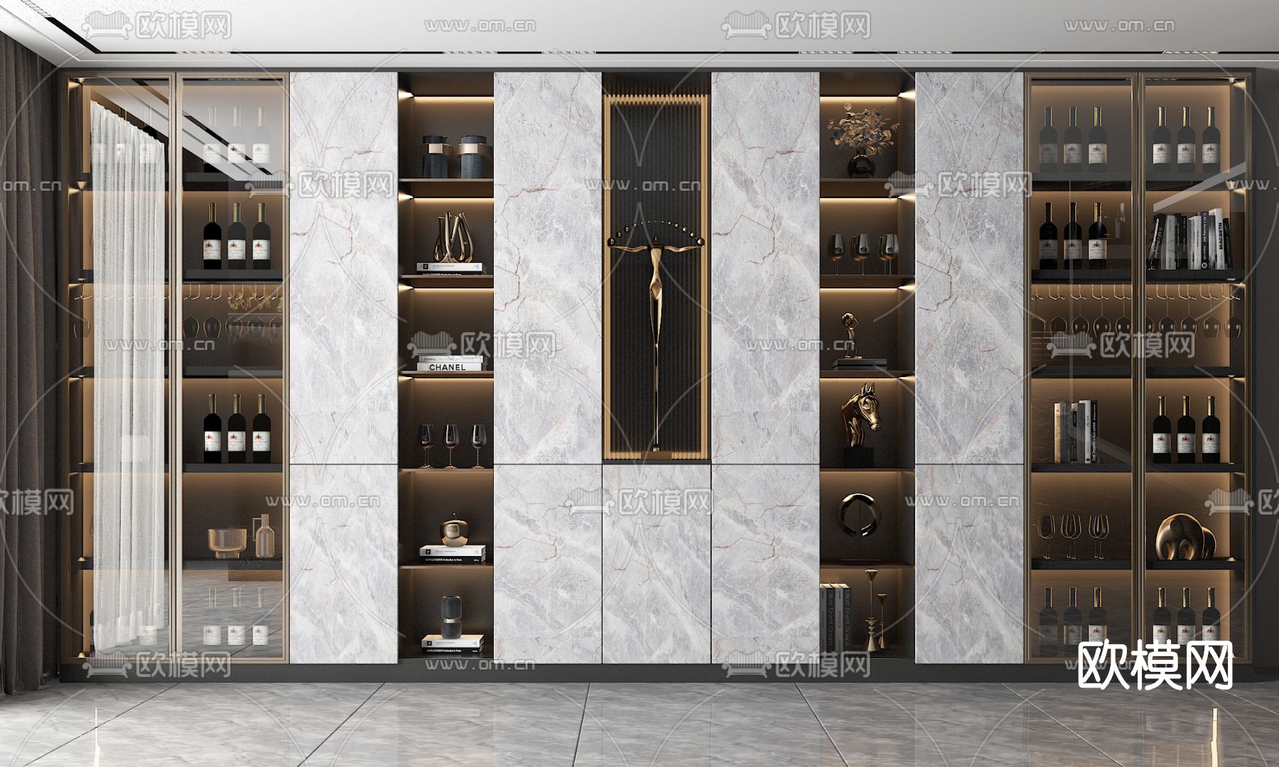 现代轻奢酒柜su模型下载（渲染图1）