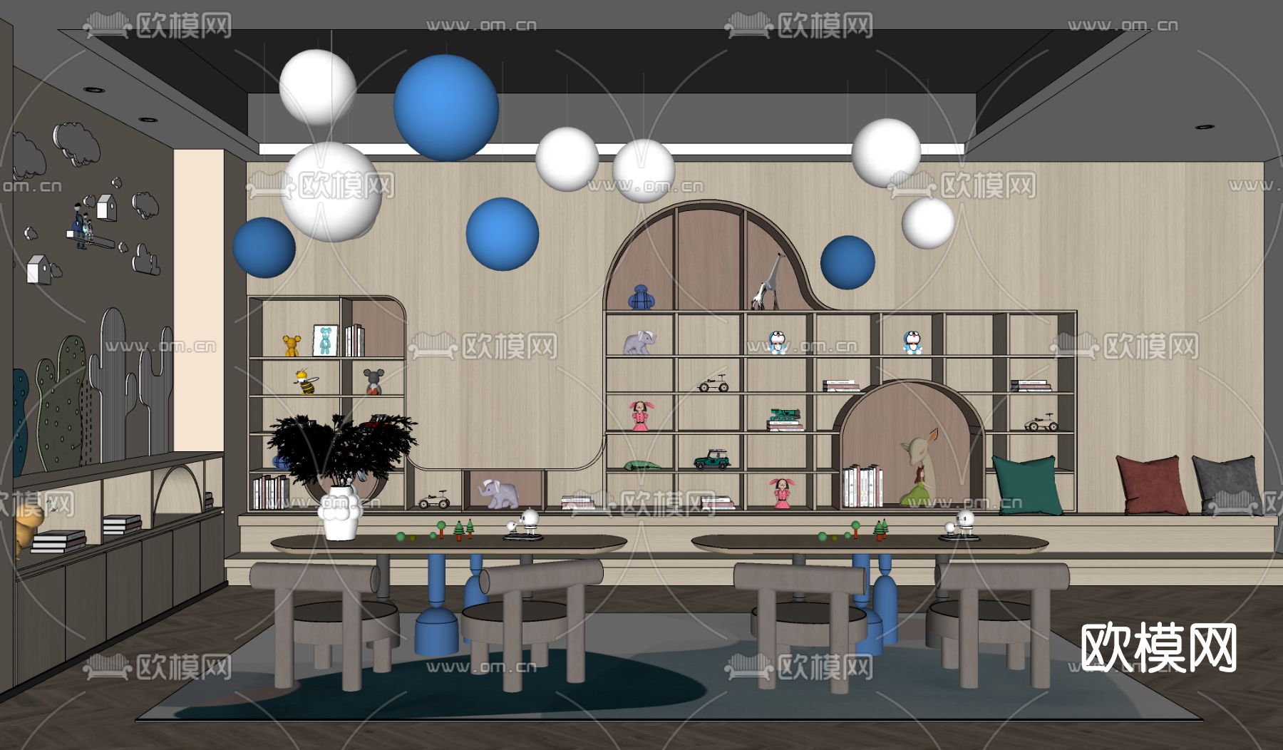 现代早教课室su模型下载（渲染图2）