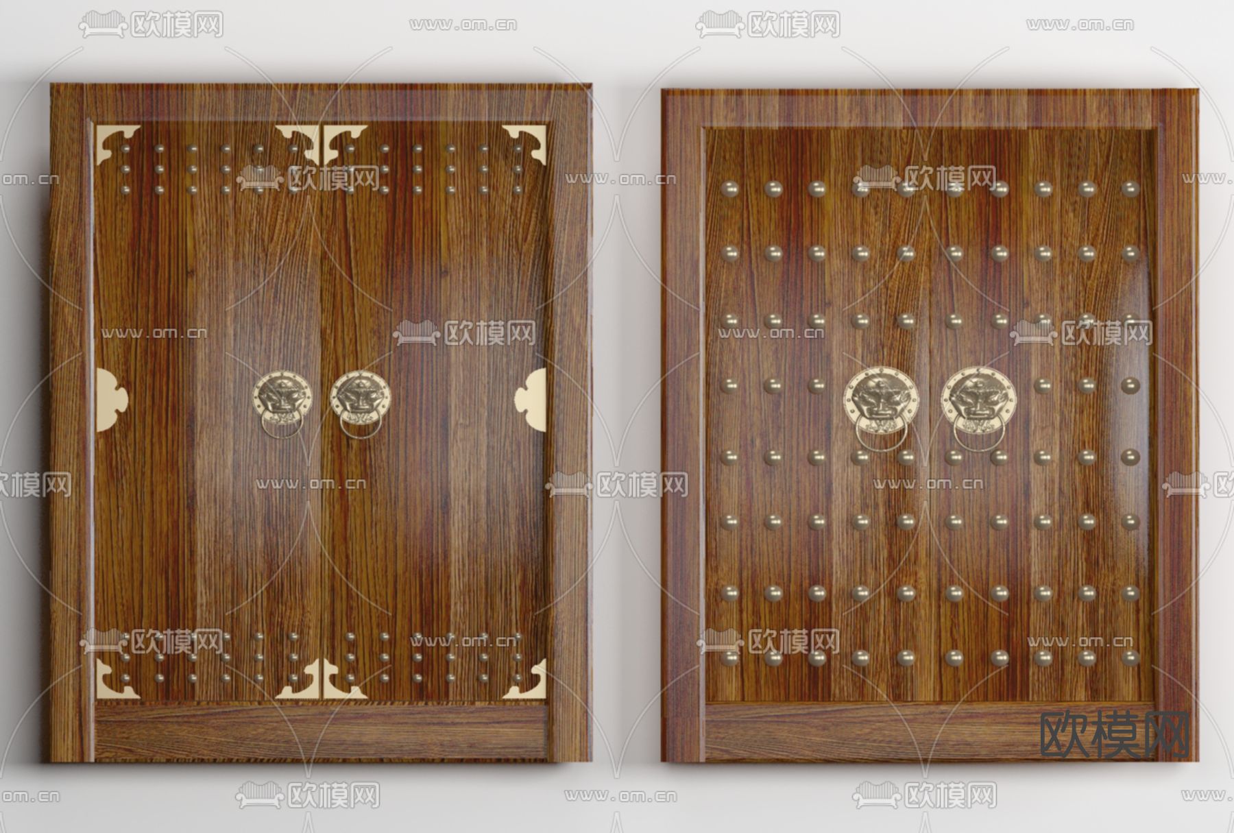 中式入户大门双开门免费3d模型下载