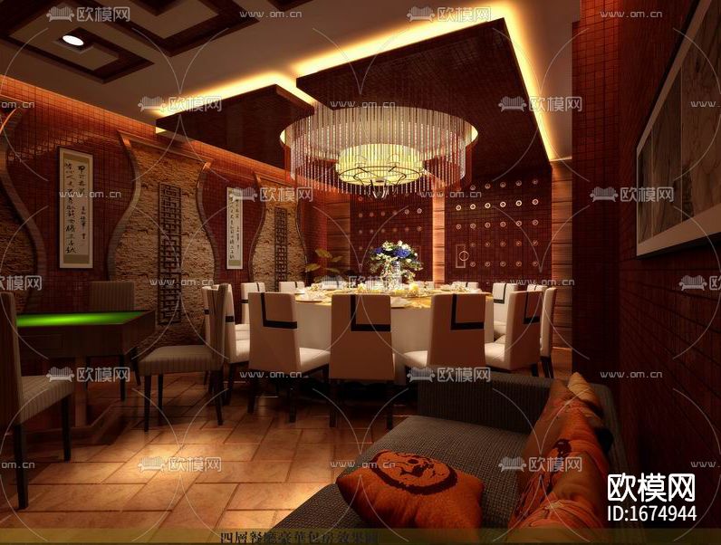 中餐厅全套cad施工图下载（渲染图6）