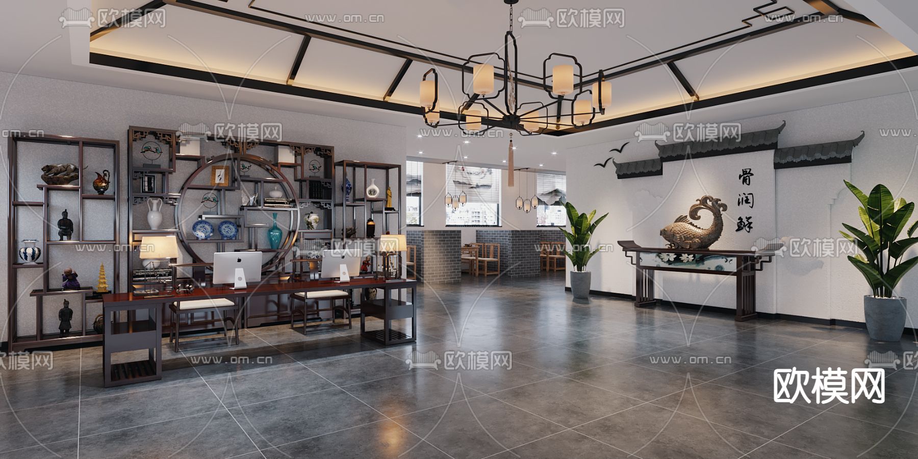 新中式中餐厅免费3d模型下载（渲染图5）