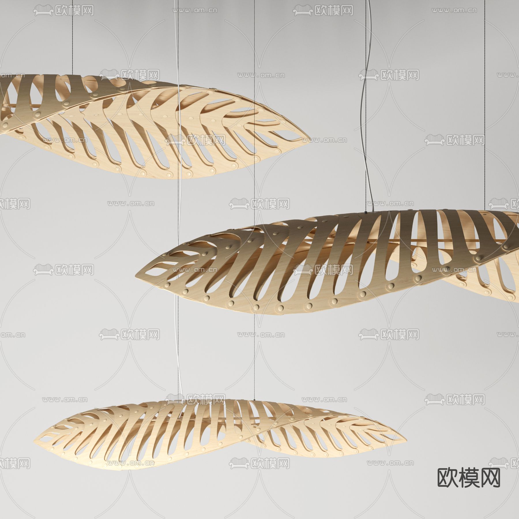 自然风原木吊灯3d模型下载（渲染图1）