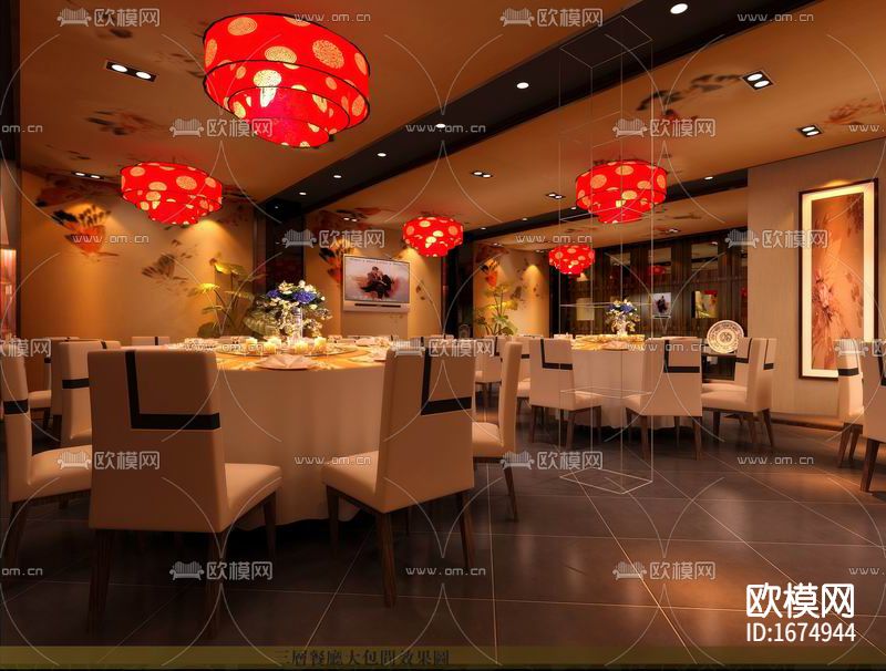 中餐厅全套cad施工图下载（渲染图2）