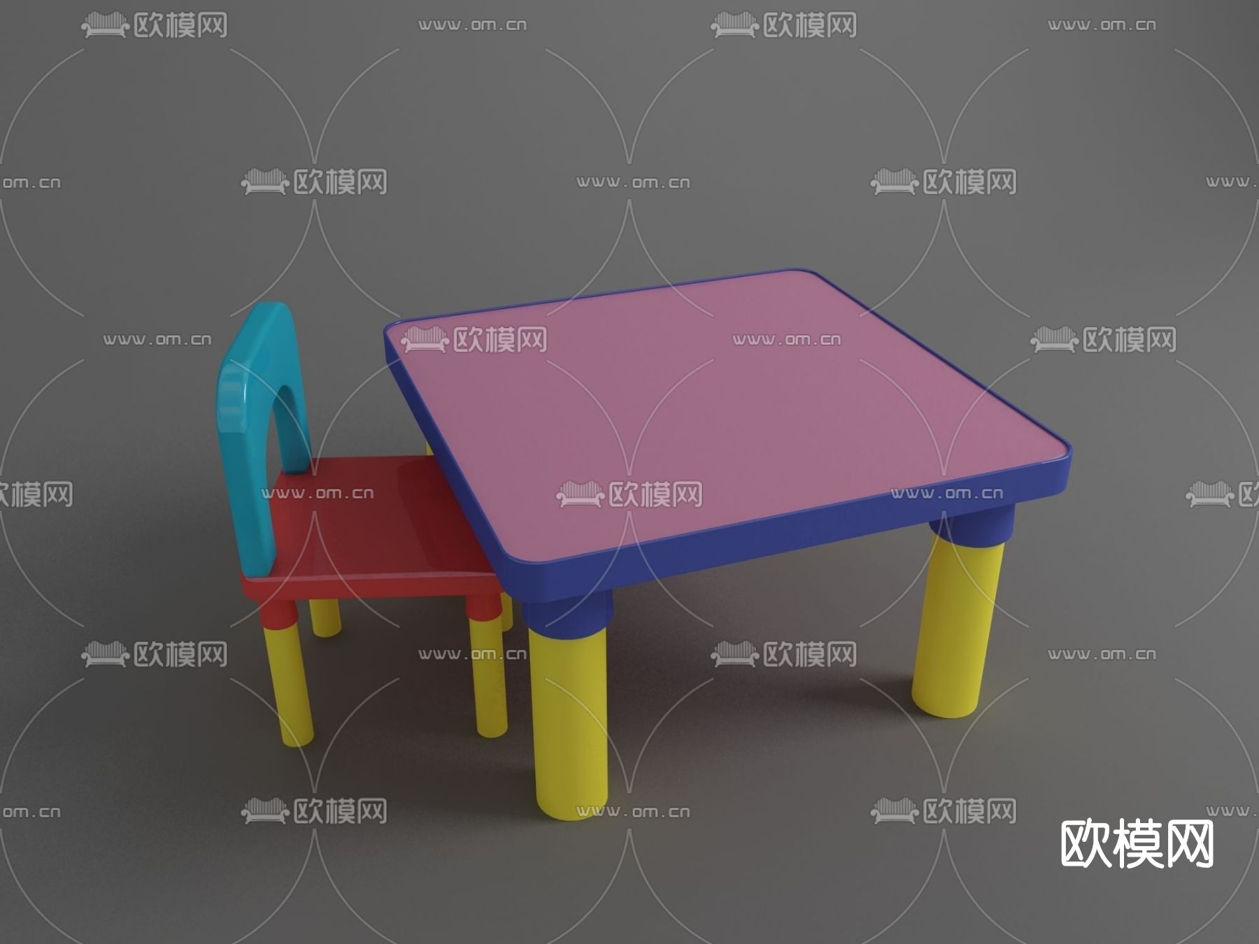 现代儿童桌椅免费3d模型下载