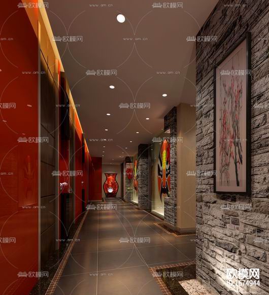 中餐厅全套cad施工图下载（渲染图3）