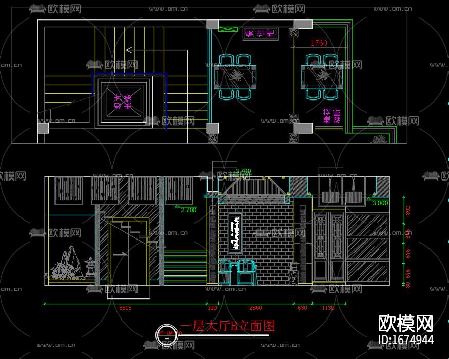 中餐厅全套cad施工图下载（渲染图8）