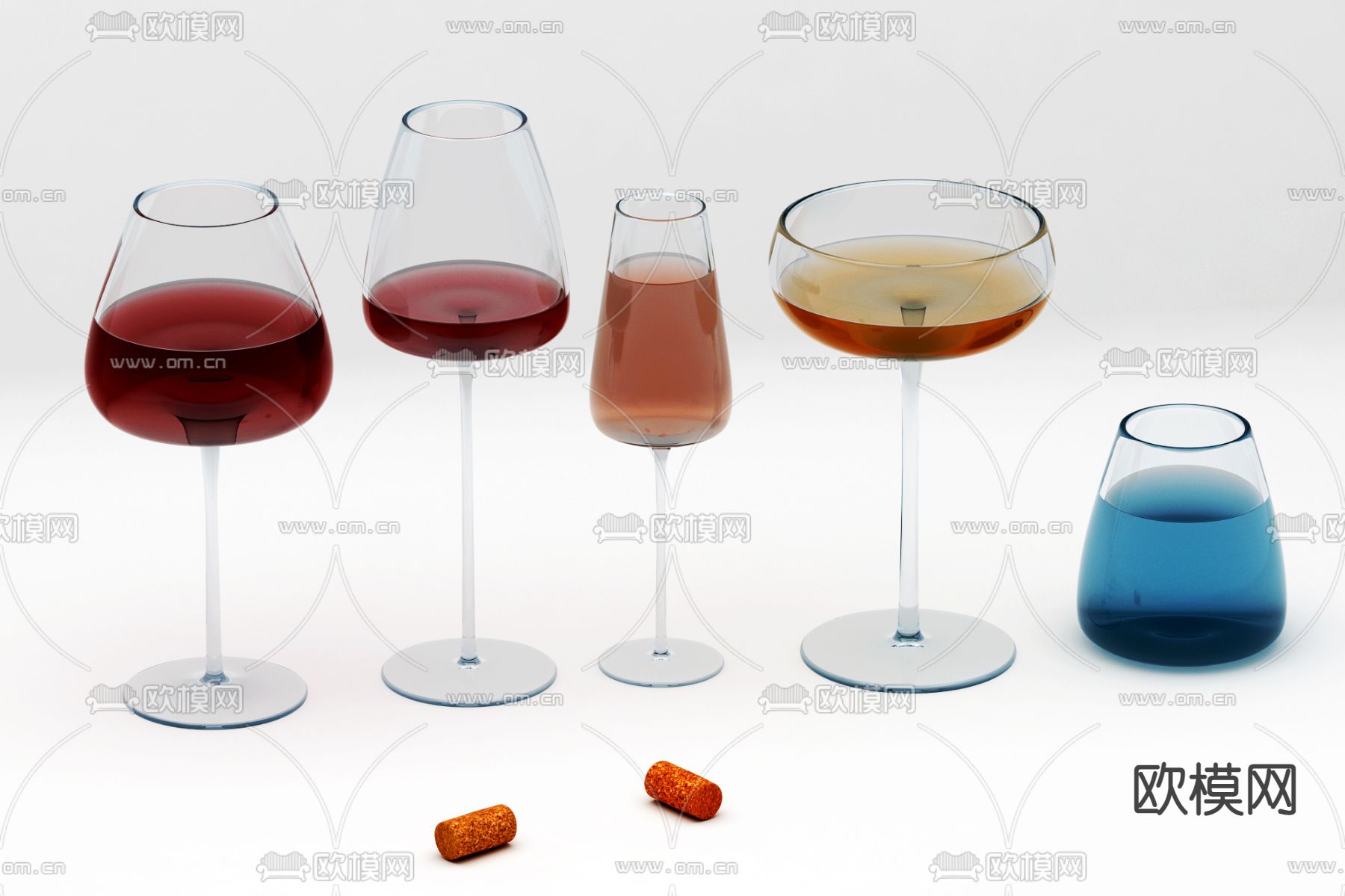 现代高脚杯红酒鸡尾酒3d模型