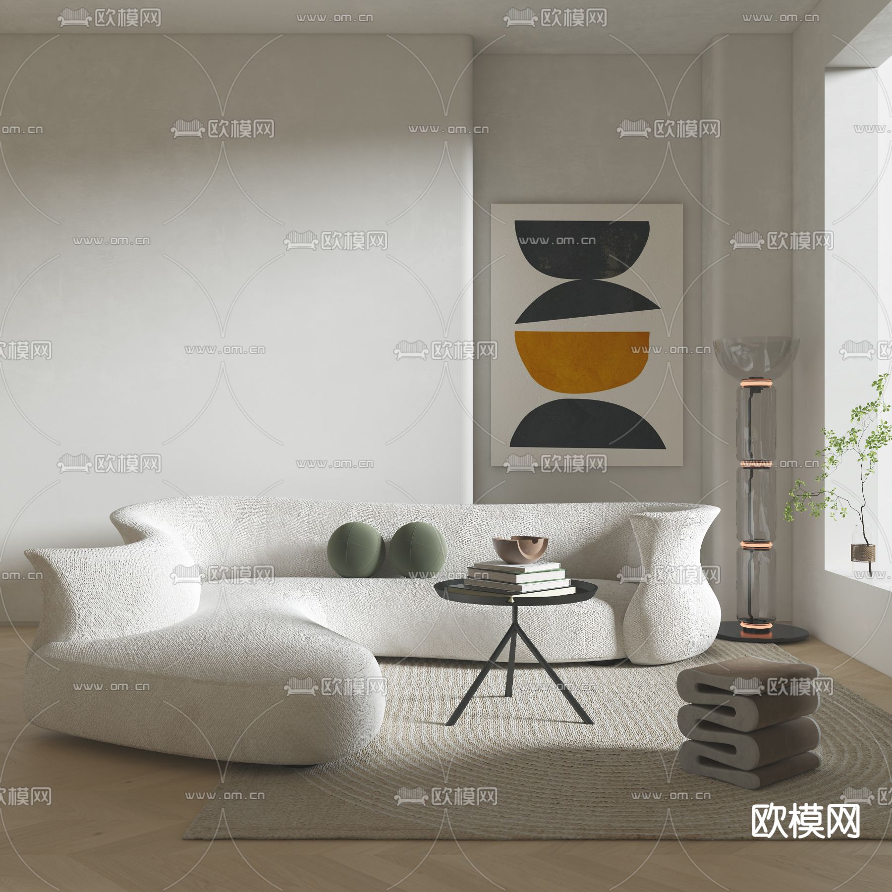 侘寂风布艺异形沙发3d模型下载