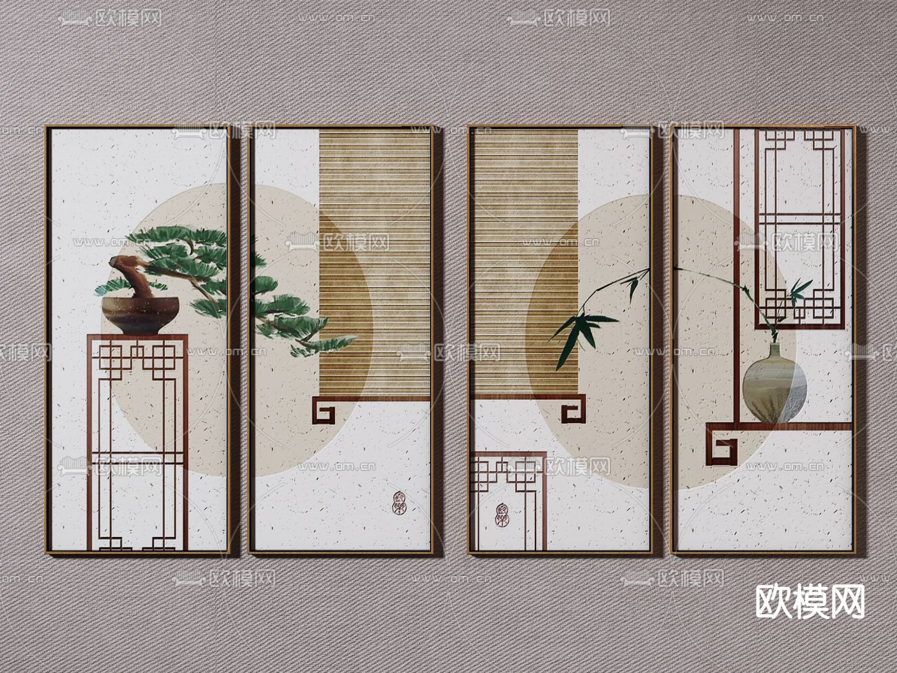 新中式装饰画3d模型