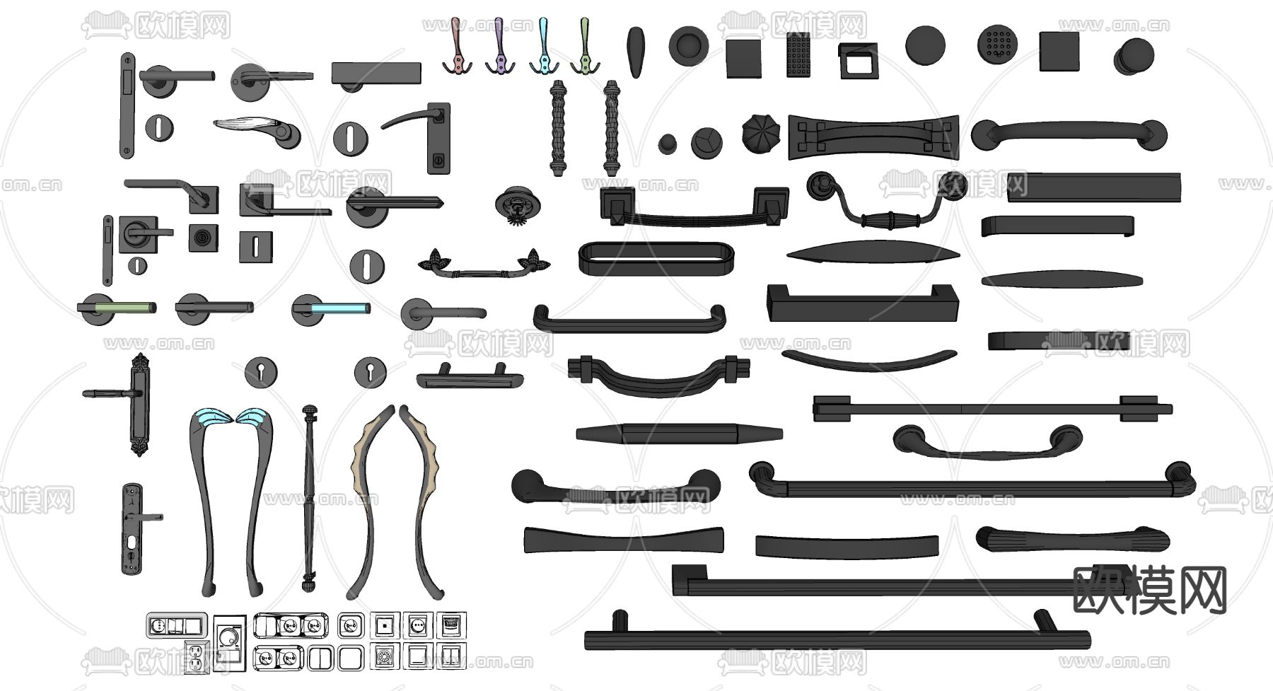 现代门把手拉手su模型下载