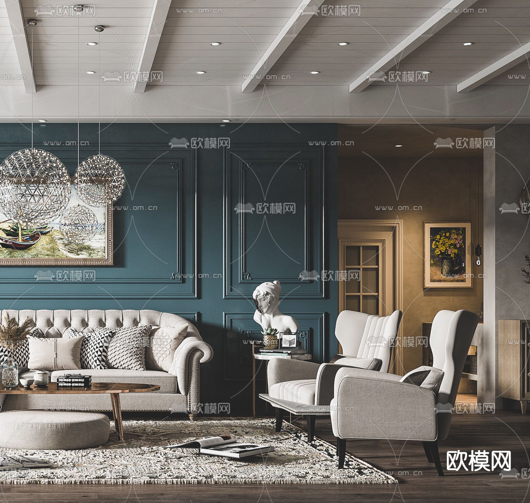 简欧布艺沙发组合3d模型