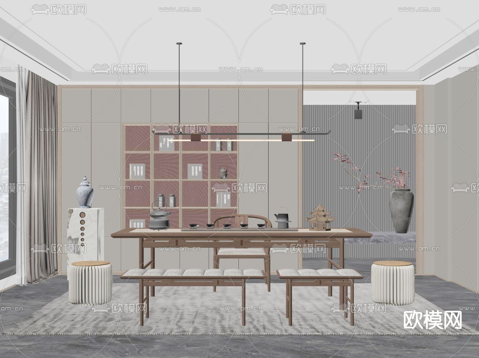 新中式茶室su模型