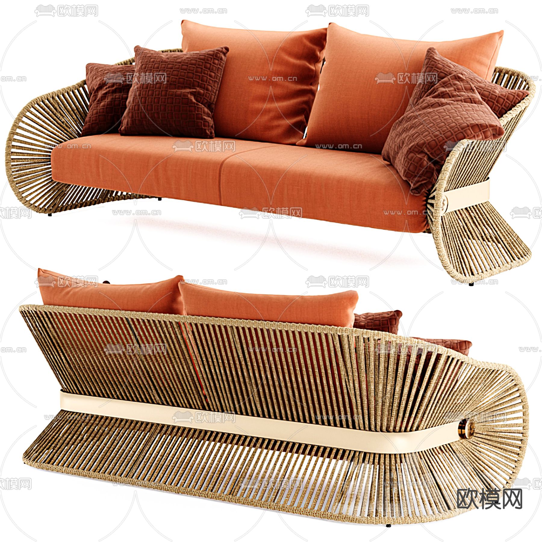 现代布艺双人沙发3d模型下载
