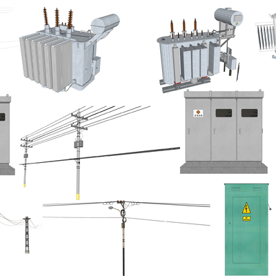  现代工业器材变压器变压设备电杆su模型 