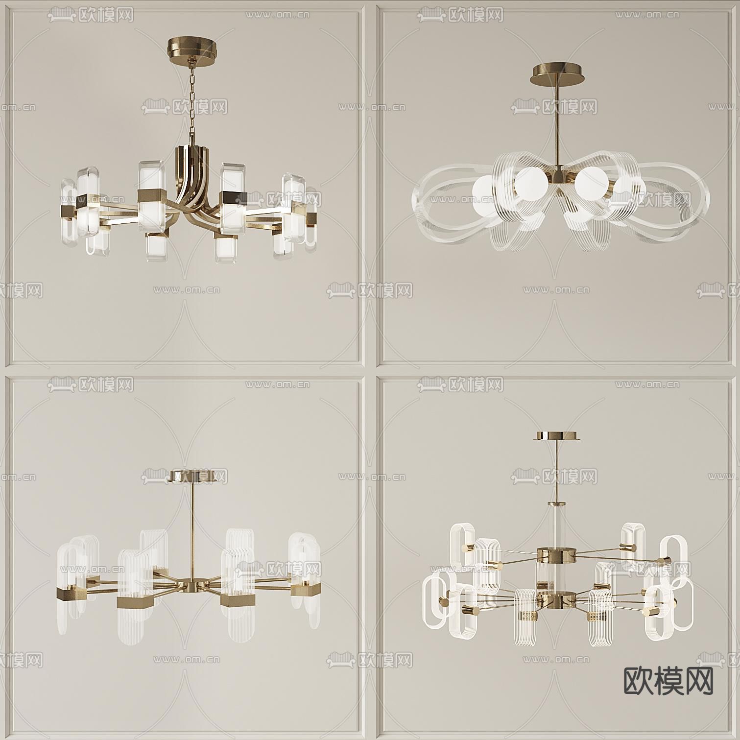 现代轻奢玻璃吊灯3d模型下载