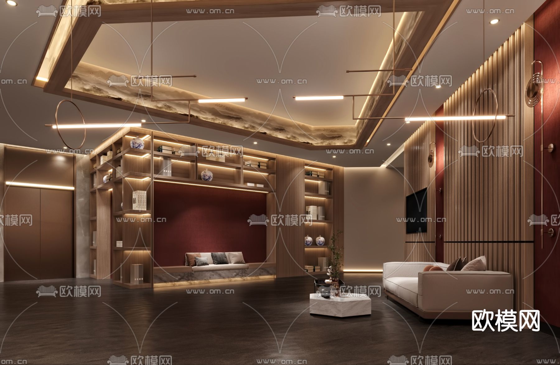 新中式酒店前台大堂3d模型