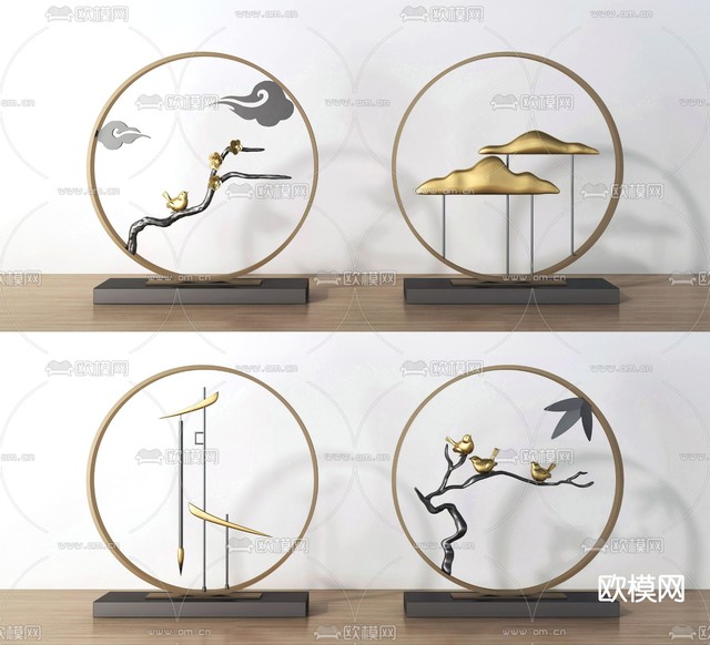 新中式金属饰品摆件3d模型下载