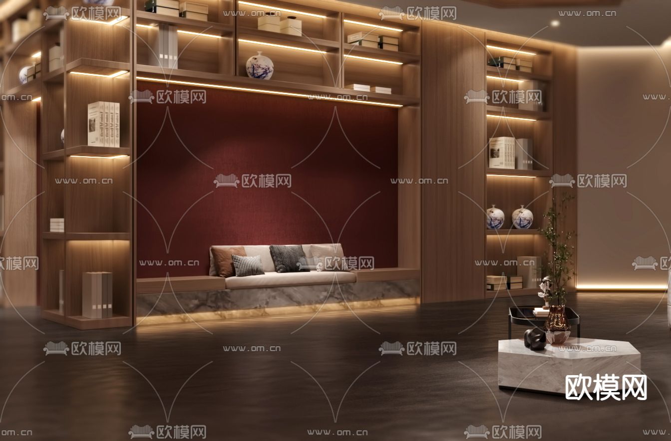 新中式酒店前台大堂3d模型