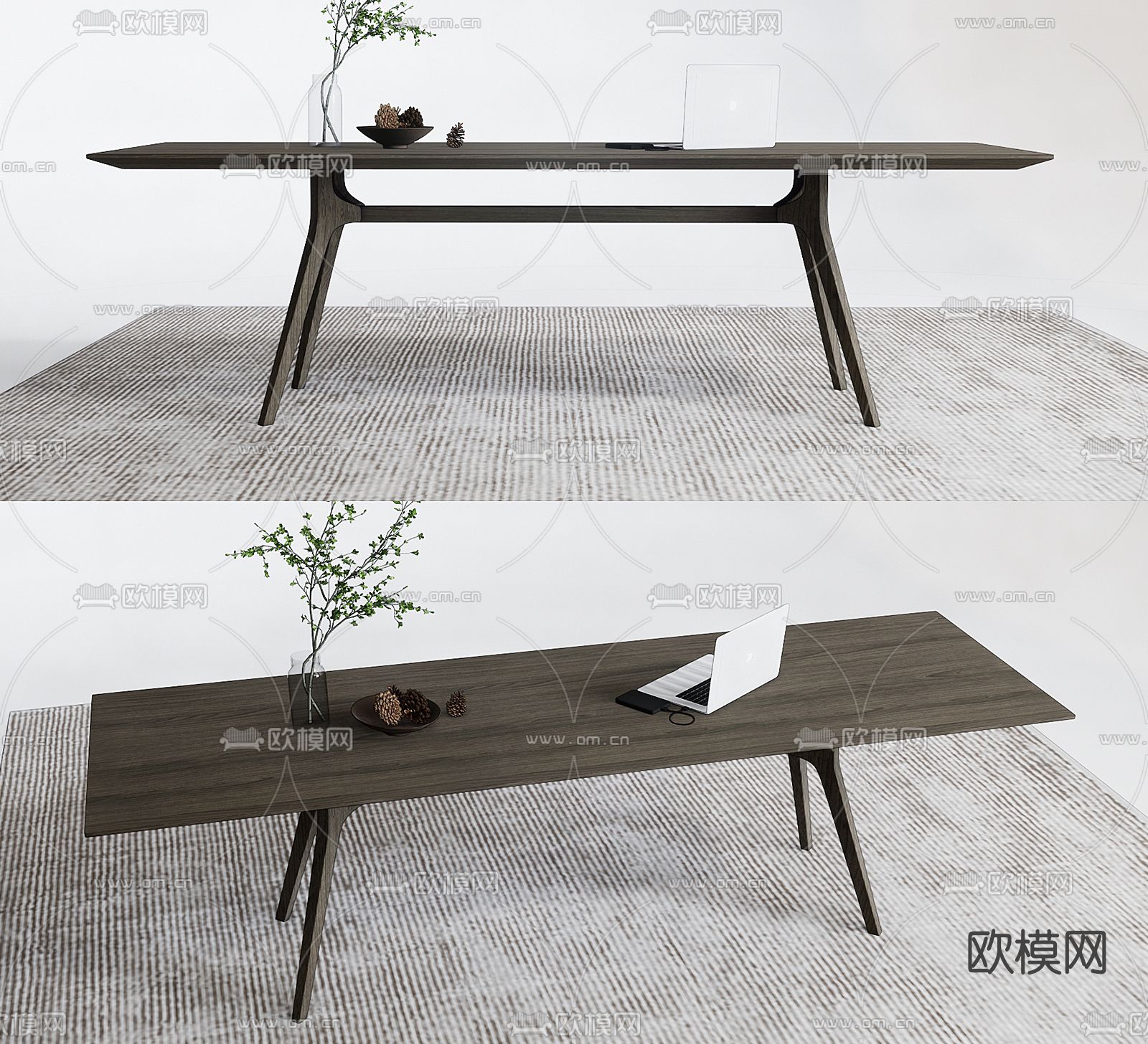 现代条形餐桌su模型下载（渲染图1）