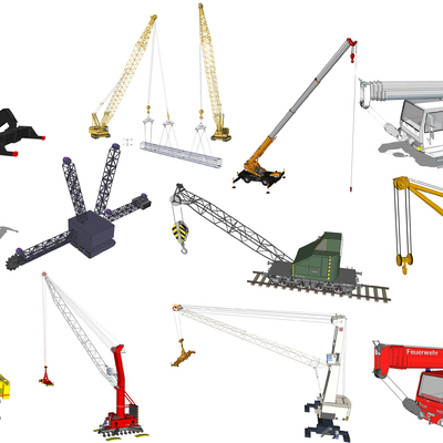  现代工程车吊车斗轮取料机su模型 