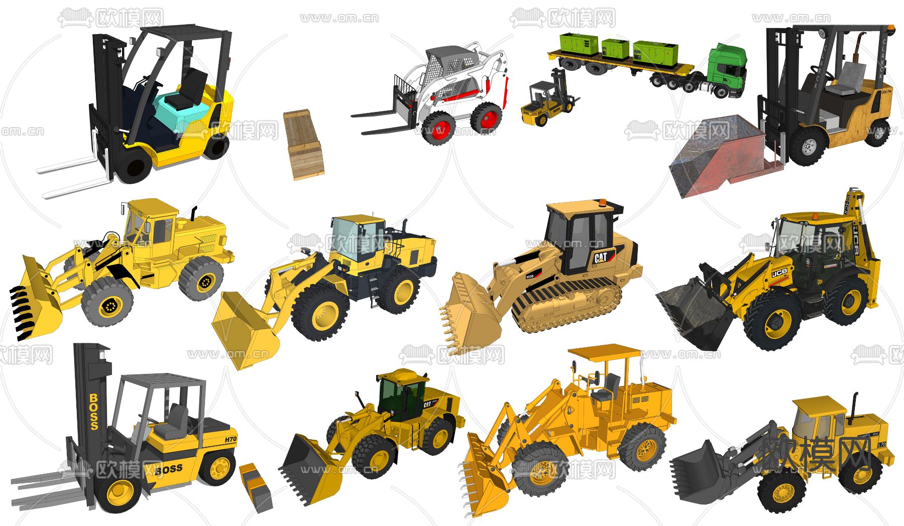 现代工程车叉车铲车su模型下载