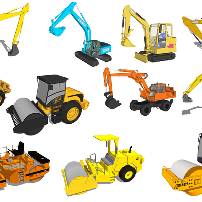  现代工程车挖掘机压路机桩钻机su模型 