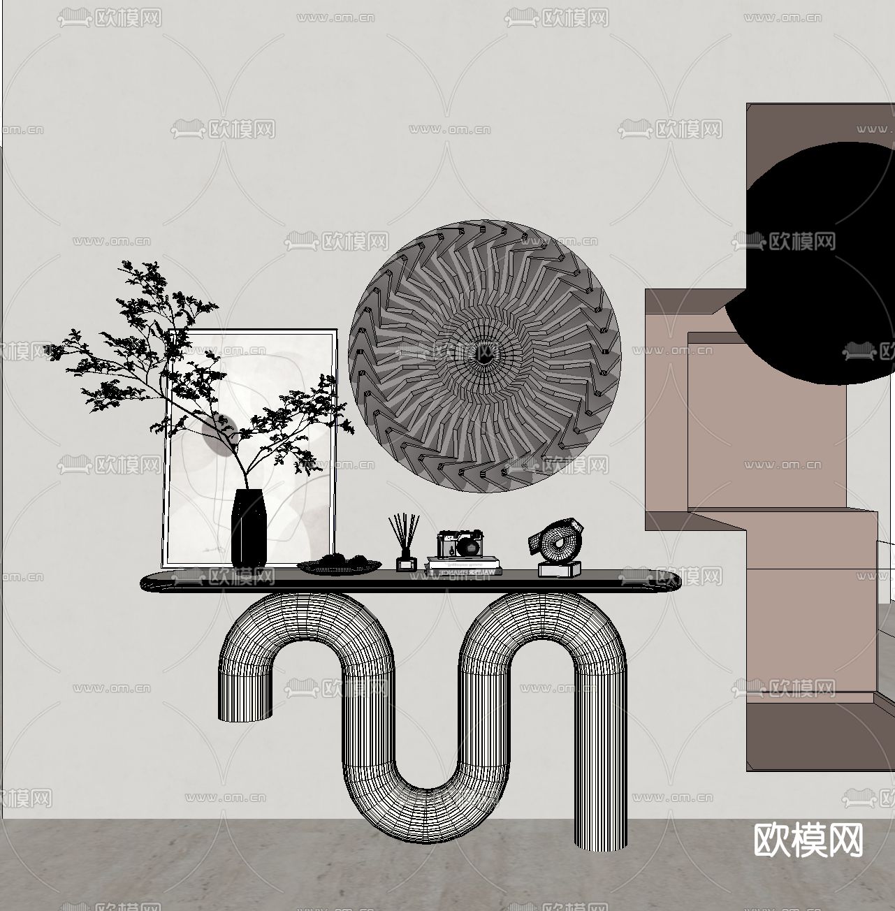 现代创意端景条案su模型下载（渲染图2）