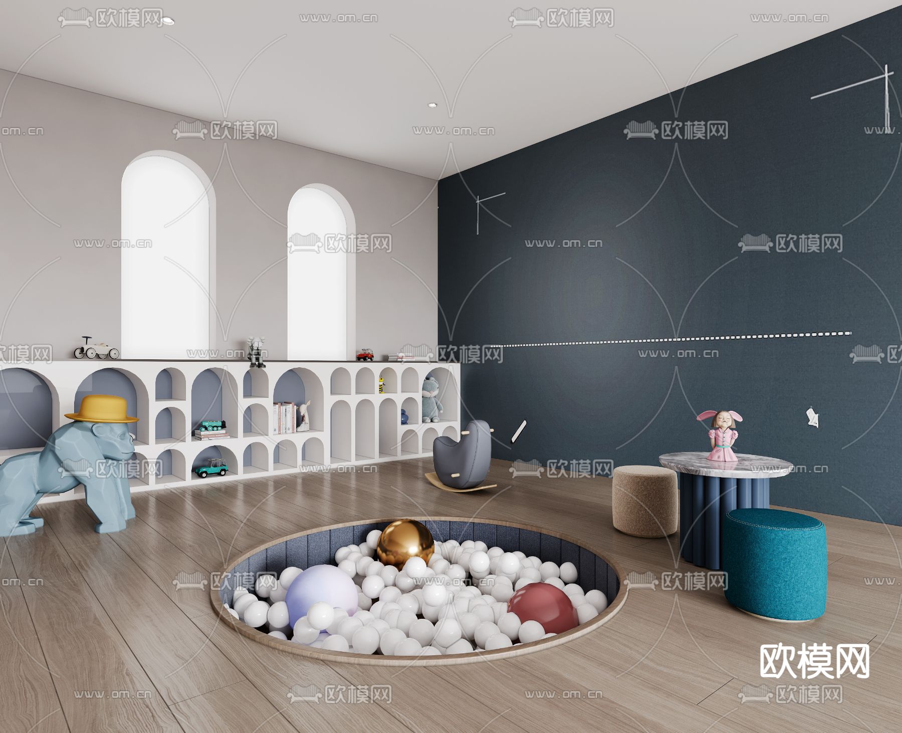 现代幼儿园玩耍区3d模型