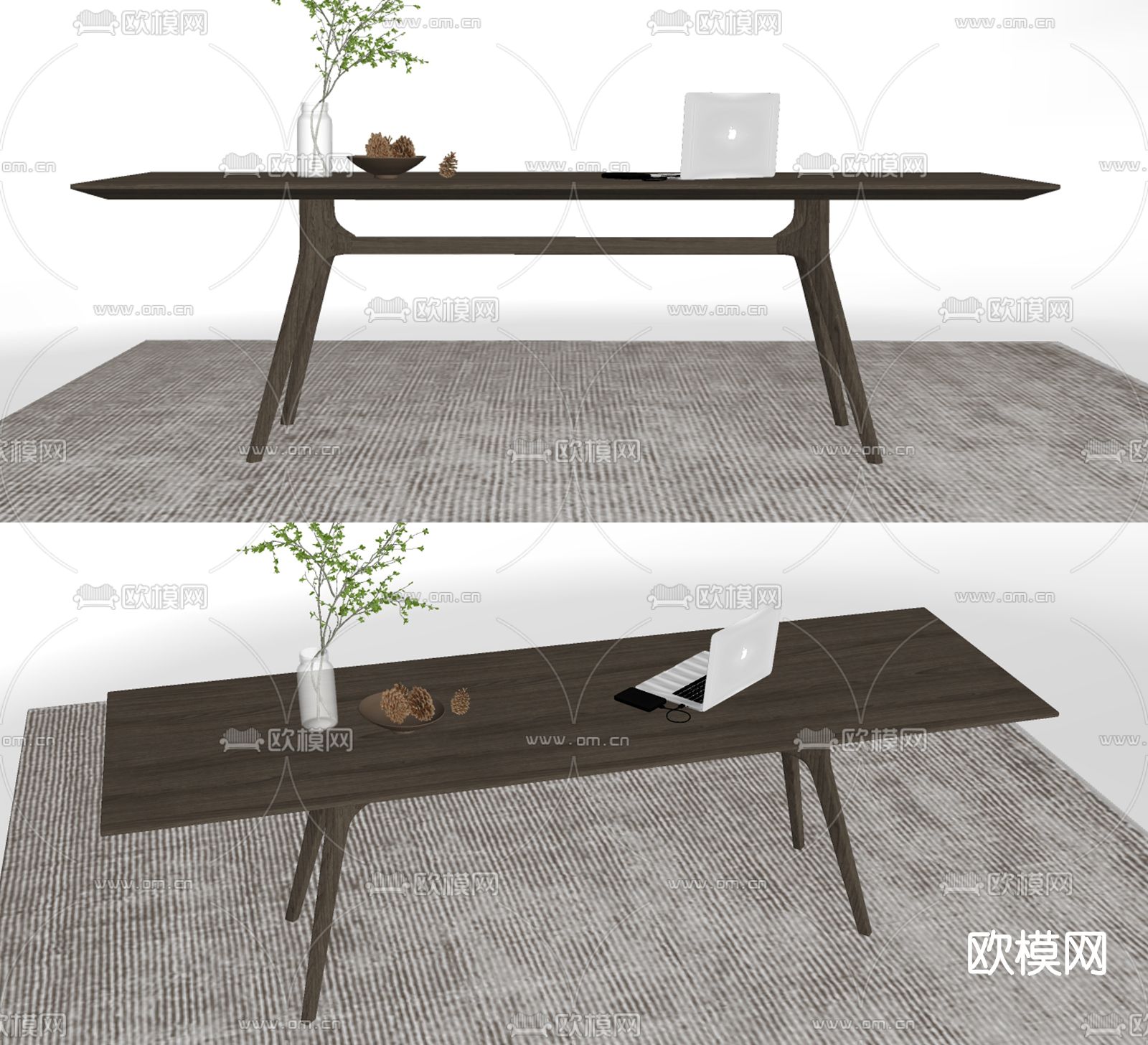 现代条形餐桌su模型下载（渲染图2）