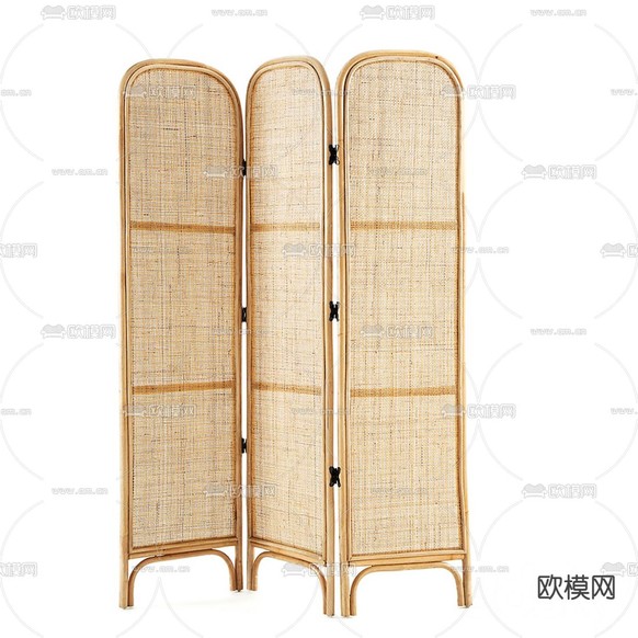 北欧藤编屏风隔断3d模型下载(渲染图2)