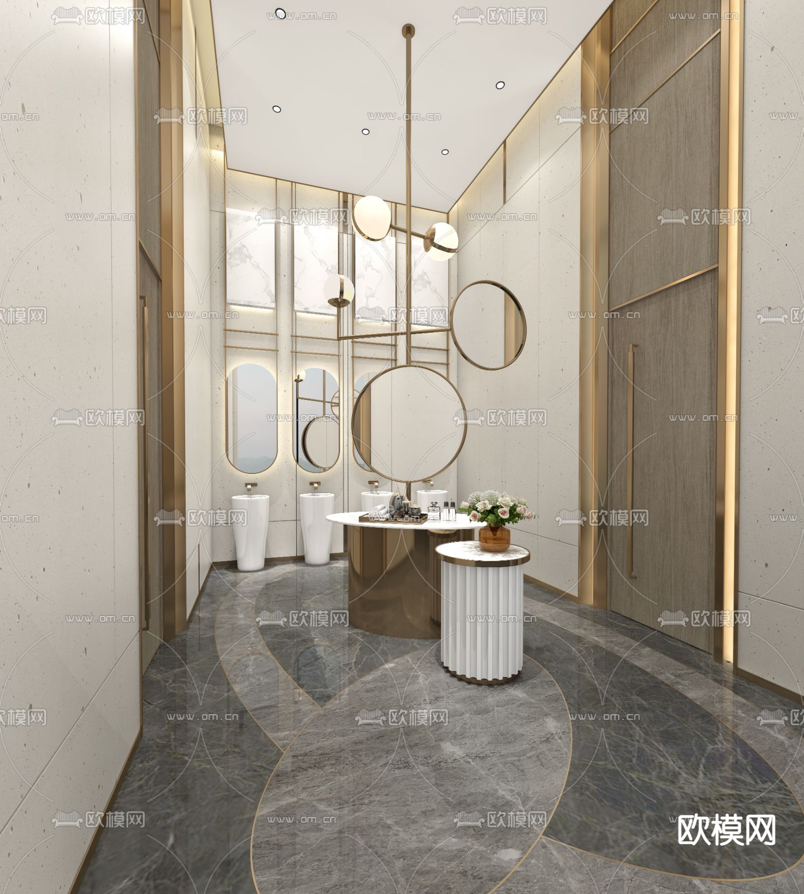 现代酒店公共卫生间3d模型下载