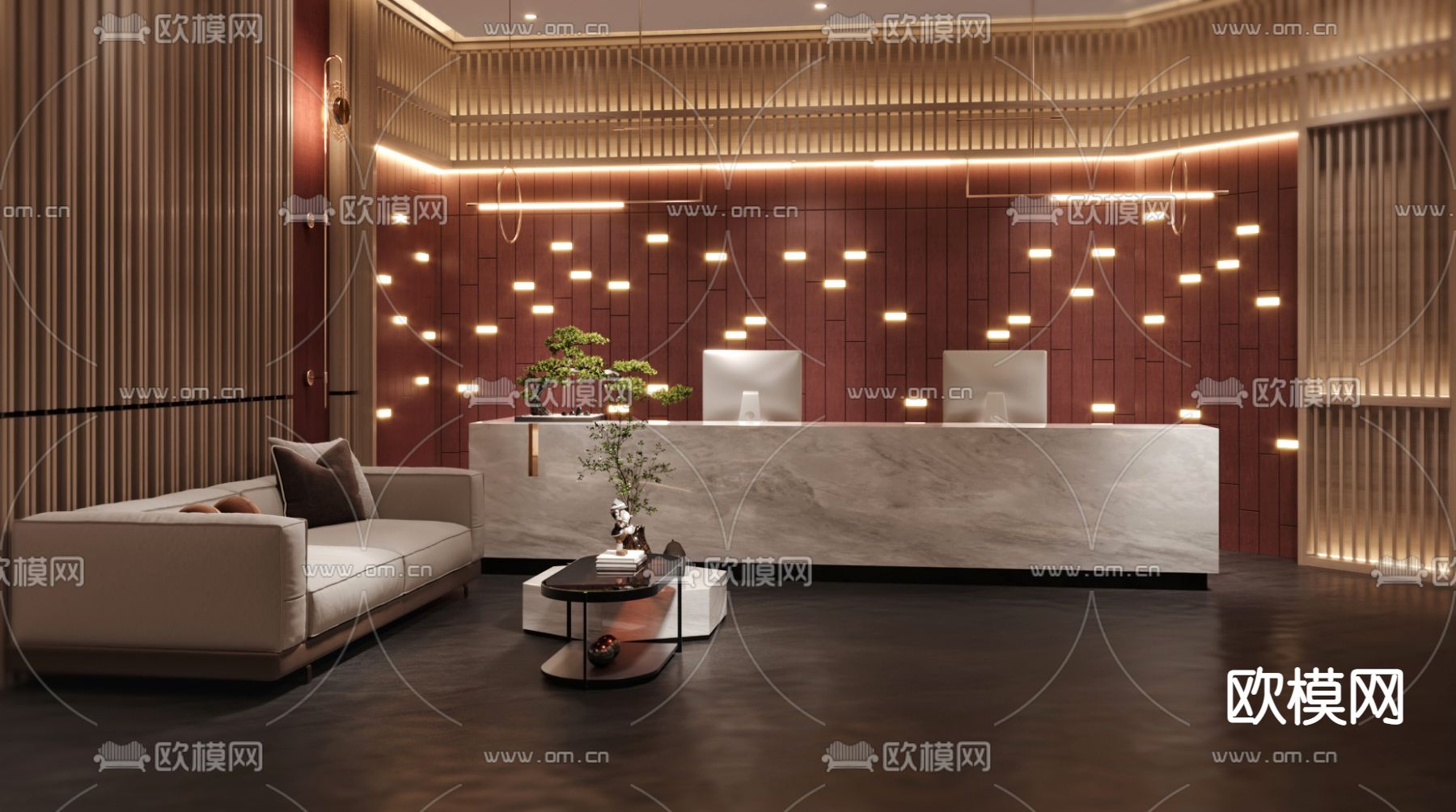 新中式酒店前台大堂3d模型