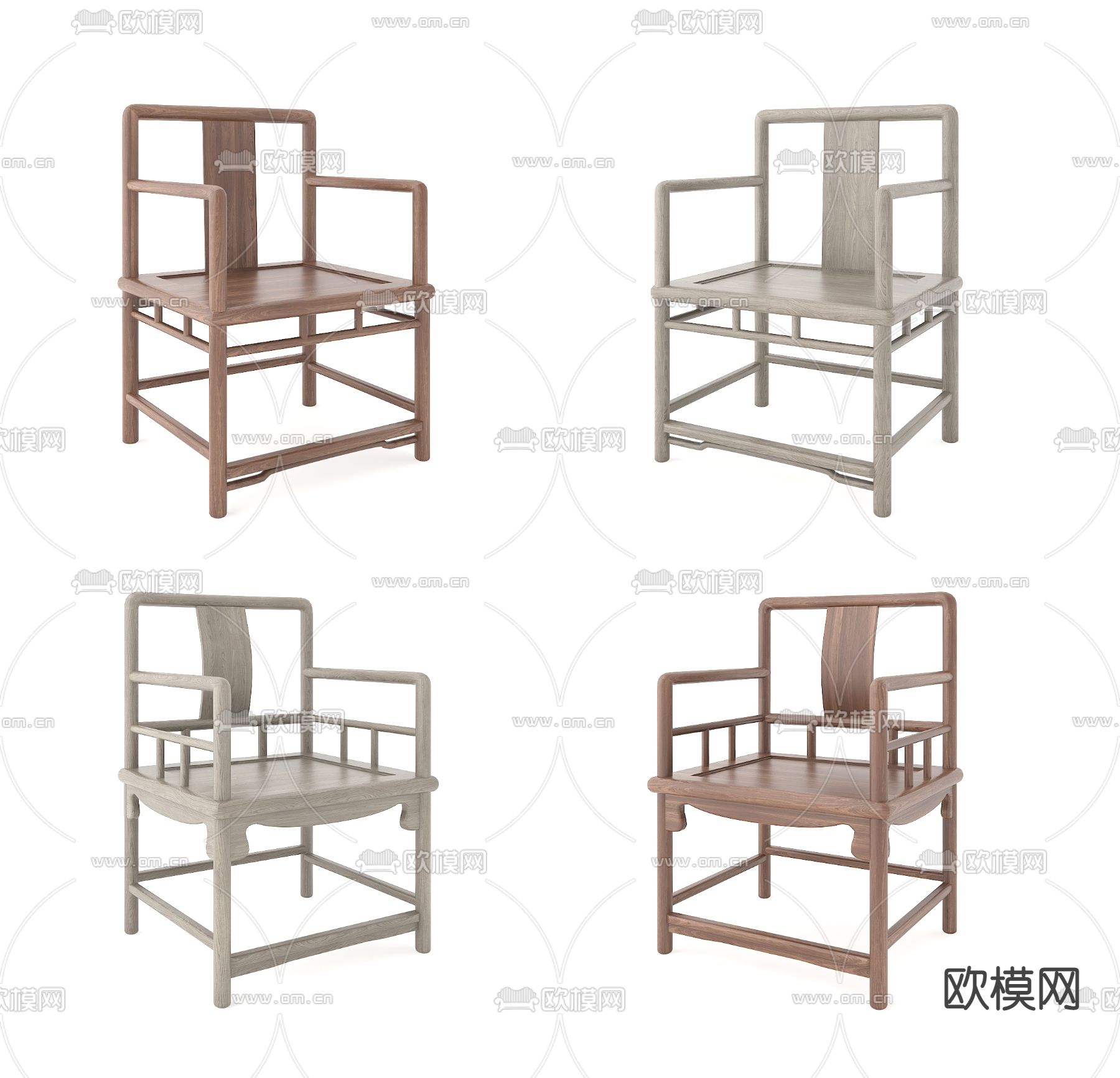 中式实木单椅3d模型下载