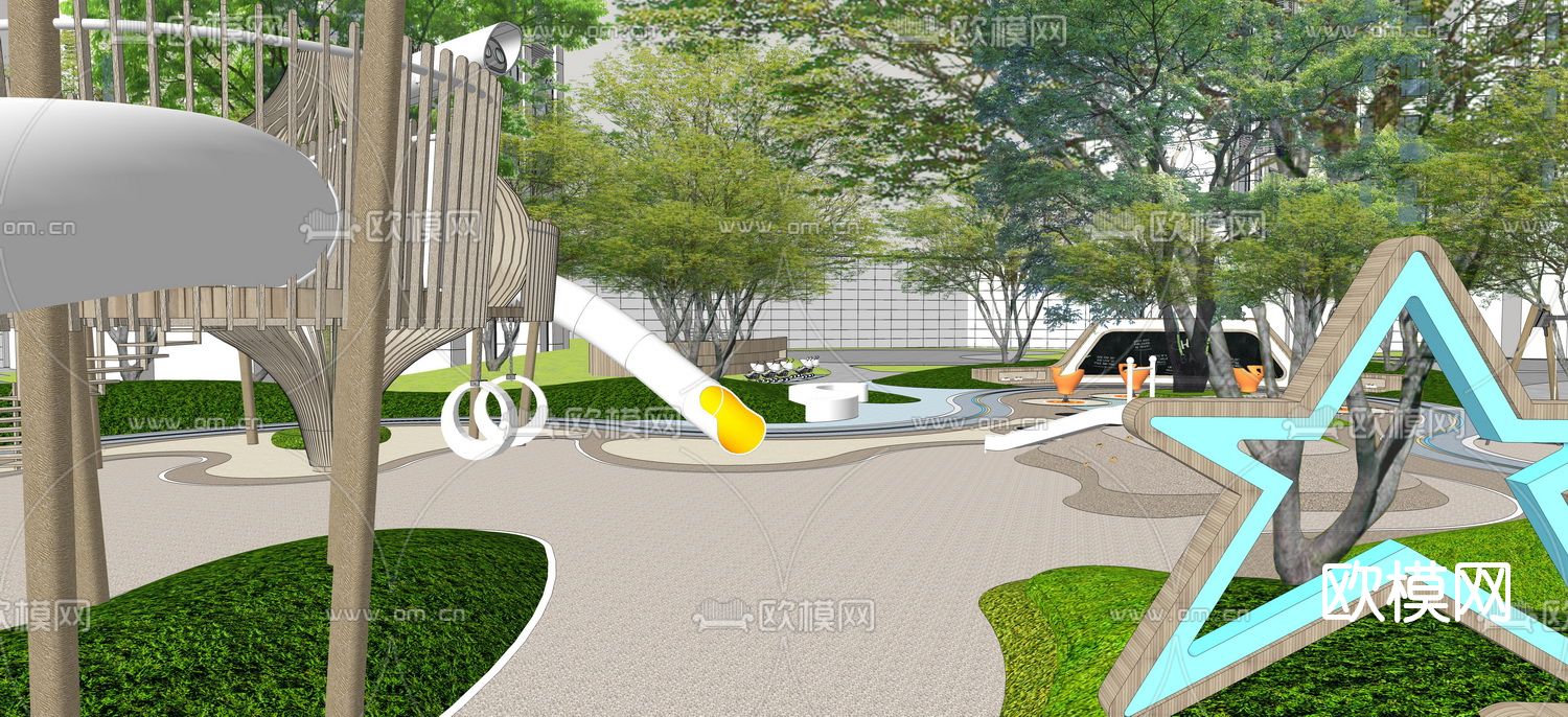 现代小区公园su模型下载（渲染图2）